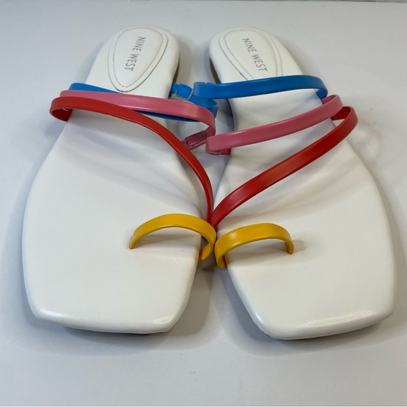 Nine West Women’s Strapped Slip On Flats Sandals Sz 8.5 White & Multi Color - Picture 5 of 8